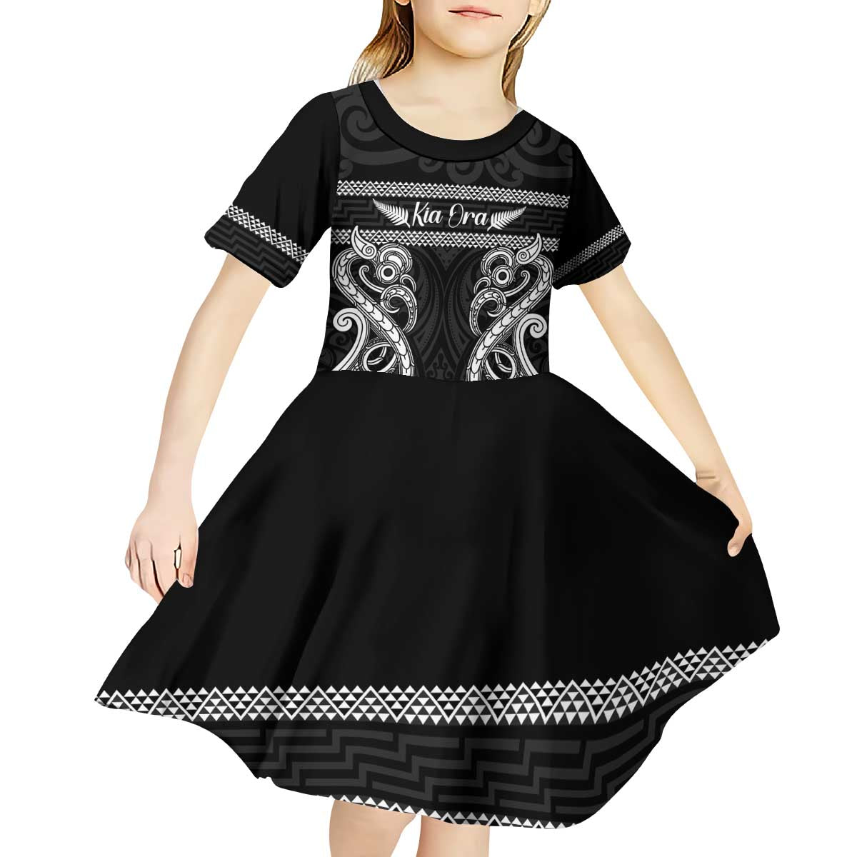 Kia Ora New Zealand Kid Short Sleeve Dress Maori Language Week Pango Taniko Motif - Aussie Hoodie