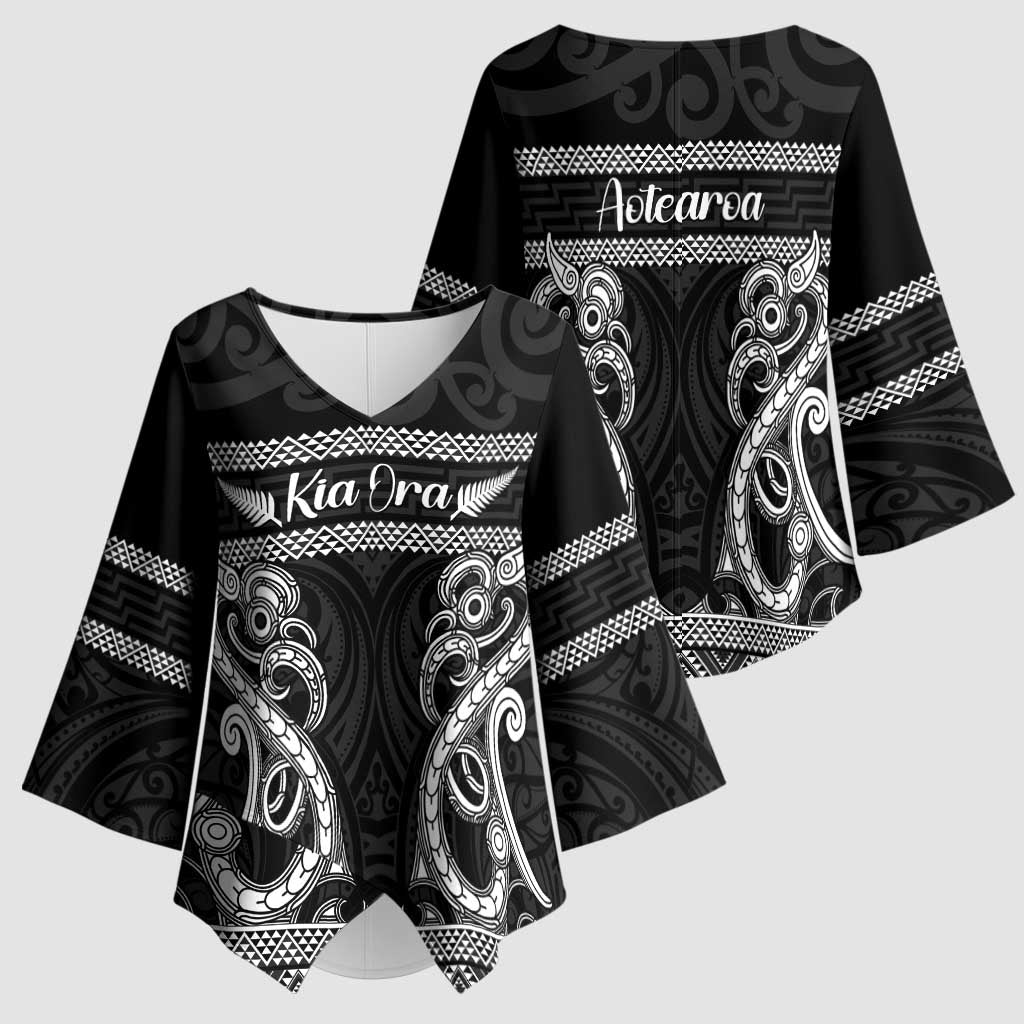 Kia Ora New Zealand Kimono Sleeve Blouse Maori Language Week Pango Taniko Motif - Aussie Hoodie