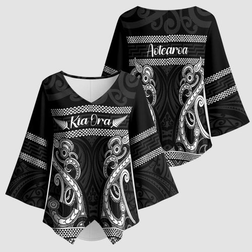 Kia Ora New Zealand Kimono Sleeve Blouse Maori Language Week Pango Taniko Motif - Aussie Hoodie