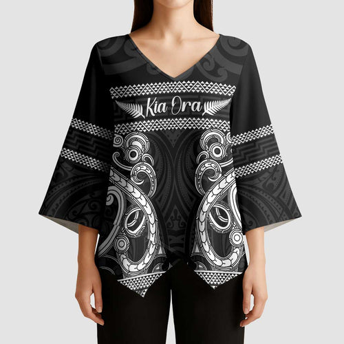 Kia Ora New Zealand Kimono Sleeve Blouse Maori Language Week Pango Taniko Motif - Aussie Hoodie