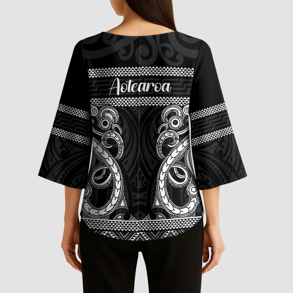 Kia Ora New Zealand Kimono Sleeve Blouse Maori Language Week Pango Taniko Motif - Aussie Hoodie