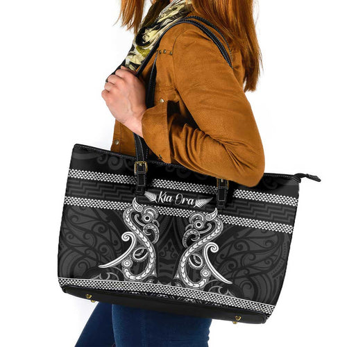 Kia Ora New Zealand Leather Tote Bag Maori Language Week Pango Taniko Motif - Aussie Hoodie