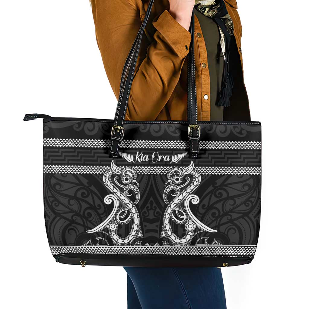 Kia Ora New Zealand Leather Tote Bag Maori Language Week Pango Taniko Motif - Aussie Hoodie
