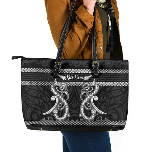 Kia Ora New Zealand Leather Tote Bag Maori Language Week Pango Taniko Motif - Aussie Hoodie