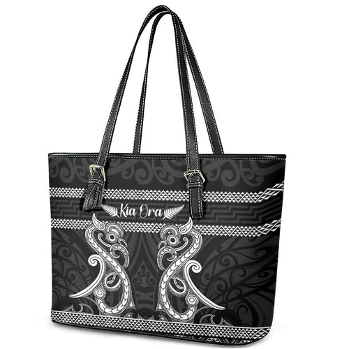 Kia Ora New Zealand Leather Tote Bag Maori Language Week Pango Taniko Motif - Aussie Hoodie