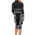 Kia Ora New Zealand Long Sleeve Bodycon Dress Maori Language Week Pango Taniko Motif - Aussie Hoodie