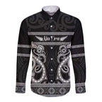Kia Ora New Zealand Long Sleeve Button Shirt Maori Language Week Pango Taniko Motif - Aussie Hoodie