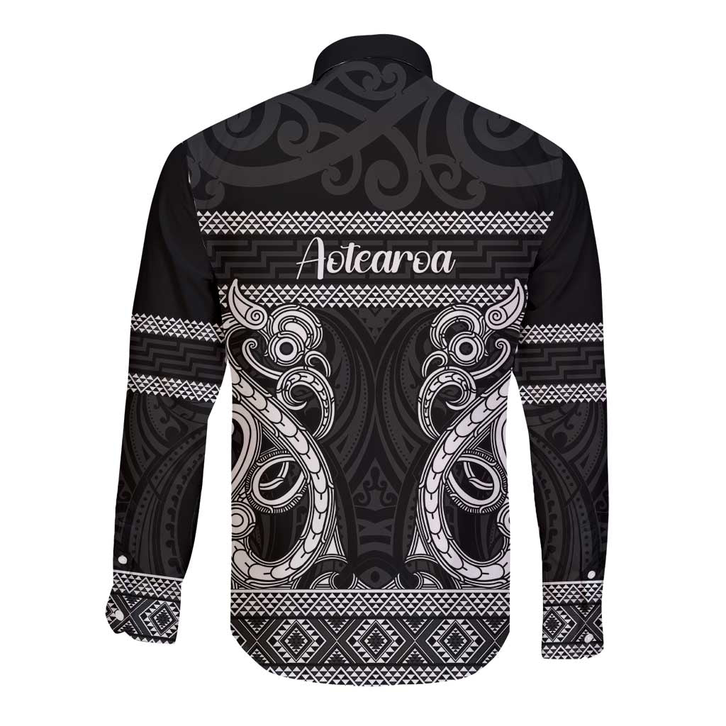 Kia Ora New Zealand Long Sleeve Button Shirt Maori Language Week Pango Taniko Motif - Aussie Hoodie