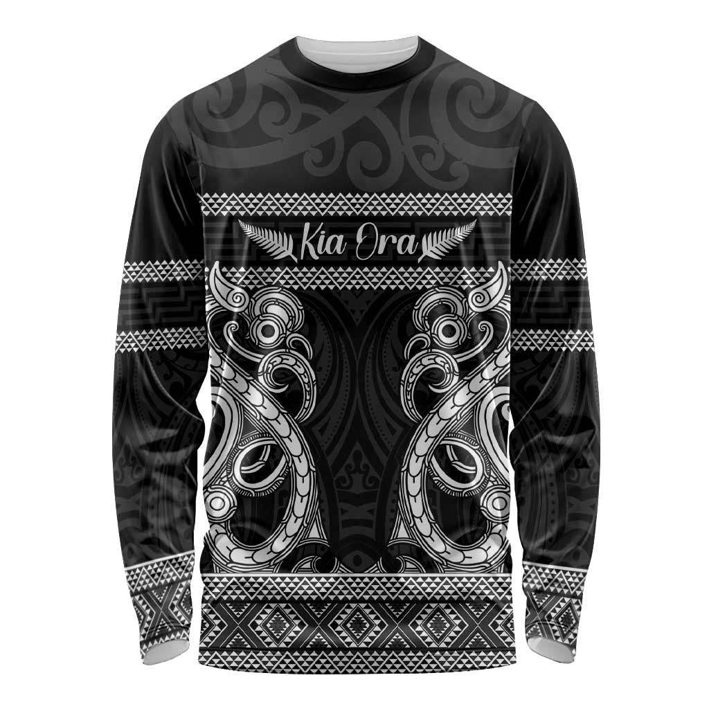 Kia Ora New Zealand Long Sleeve Shirt Maori Language Week Pango Taniko Motif - Aussie Hoodie
