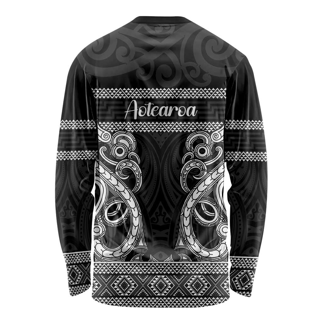 Kia Ora New Zealand Long Sleeve Shirt Maori Language Week Pango Taniko Motif - Aussie Hoodie