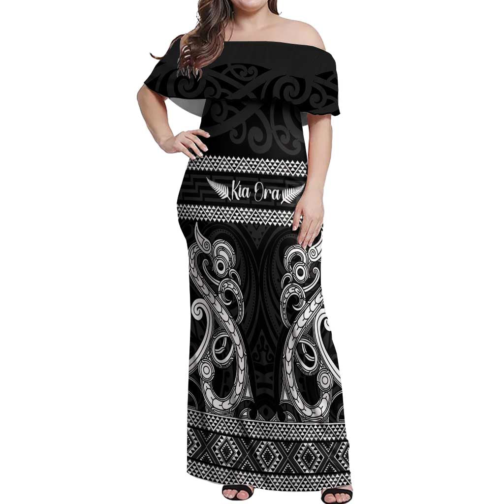 Kia Ora New Zealand Off Shoulder Maxi Dress Maori Language Week Pango Taniko Motif - Aussie Hoodie