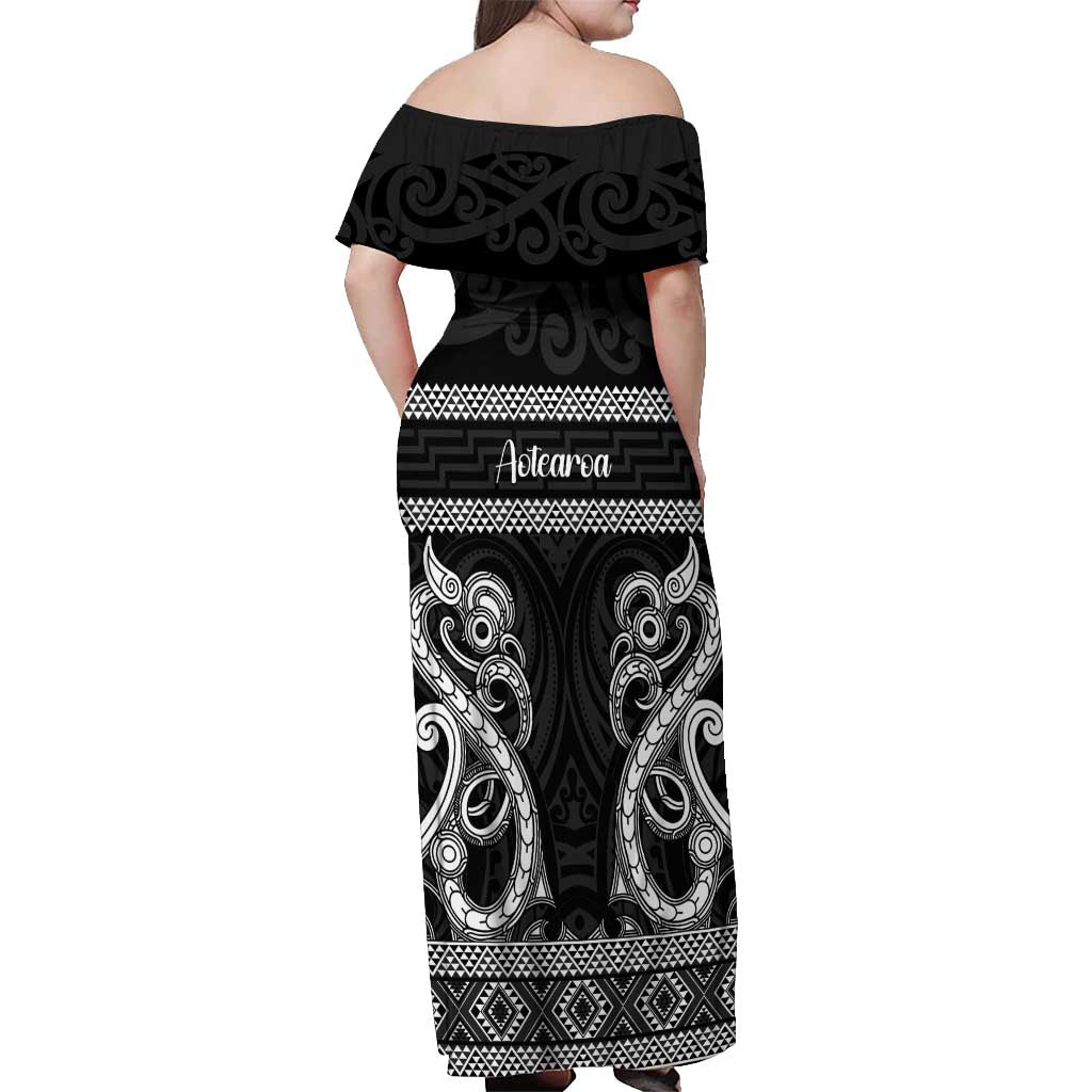 Kia Ora New Zealand Off Shoulder Maxi Dress Maori Language Week Pango Taniko Motif - Aussie Hoodie