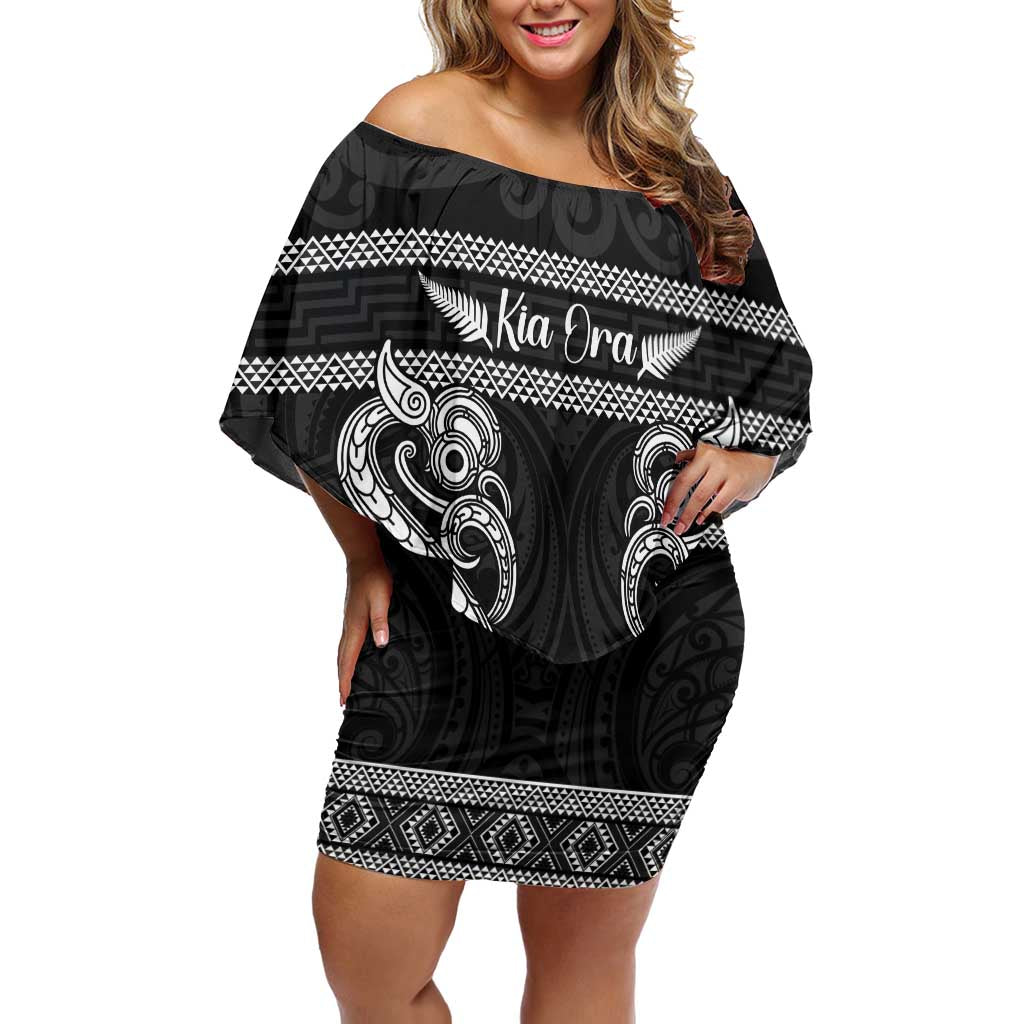 Kia Ora New Zealand Off Shoulder Short Dress Maori Language Week Pango Taniko Motif - Aussie Hoodie