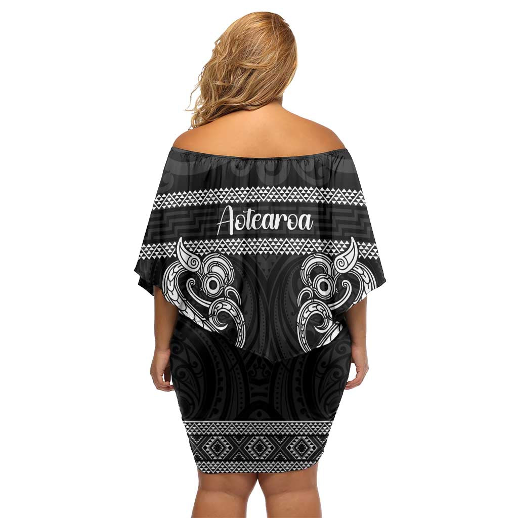 Kia Ora New Zealand Off Shoulder Short Dress Maori Language Week Pango Taniko Motif - Aussie Hoodie