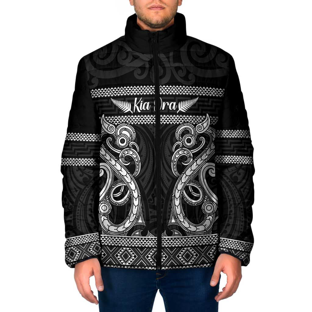 Kia Ora New Zealand Padded Jacket Maori Language Week Pango Taniko Motif - Aussie Hoodie