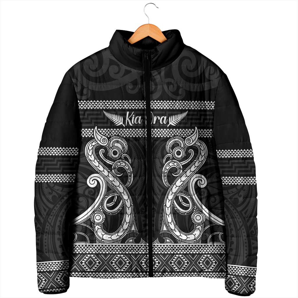 Kia Ora New Zealand Padded Jacket Maori Language Week Pango Taniko Motif - Aussie Hoodie