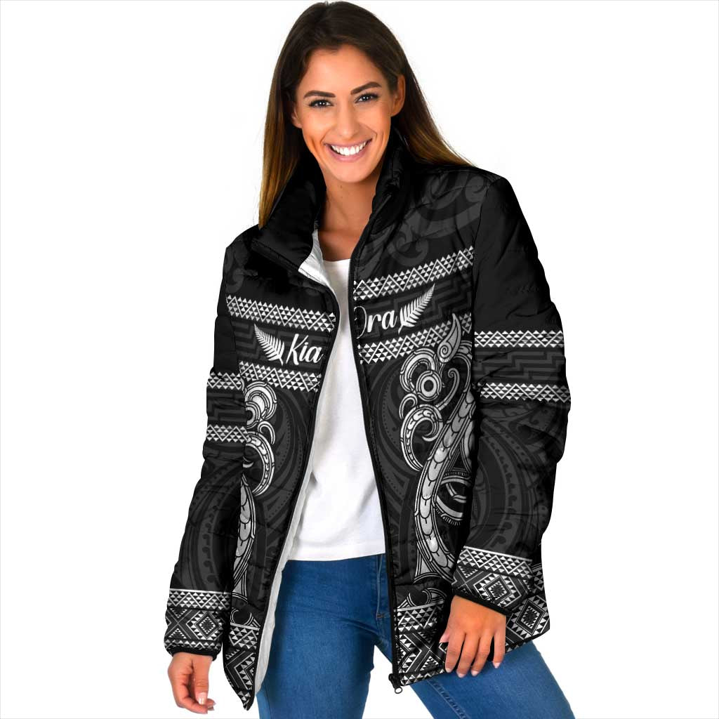 Kia Ora New Zealand Padded Jacket Maori Language Week Pango Taniko Motif - Aussie Hoodie