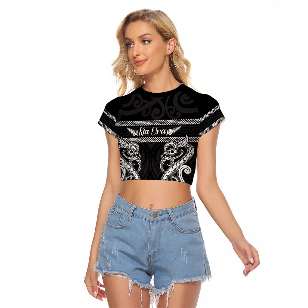 Kia Ora New Zealand Raglan Cropped T Shirt Maori Language Week Pango Taniko Motif - Aussie Hoodie