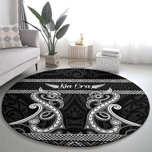 Kia Ora New Zealand Round Carpet Maori Language Week Pango Taniko Motif - Aussie Hoodie