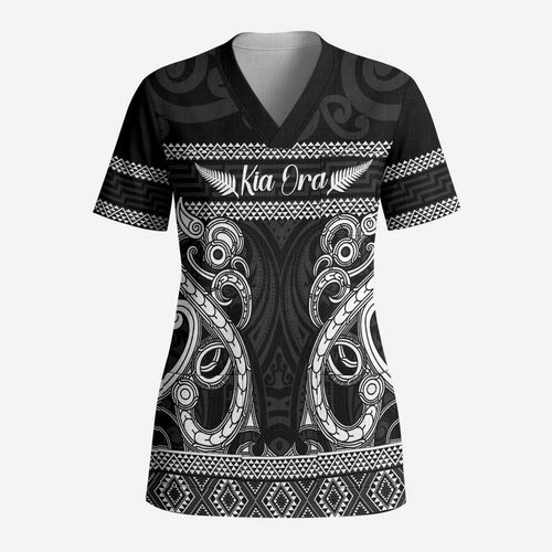 Kia Ora New Zealand Scrub Top Maori Language Week Pango Taniko Motif - Aussie Hoodie
