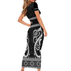 Kia Ora New Zealand Short Sleeve Bodycon Dress Maori Language Week Pango Taniko Motif - Aussie Hoodie