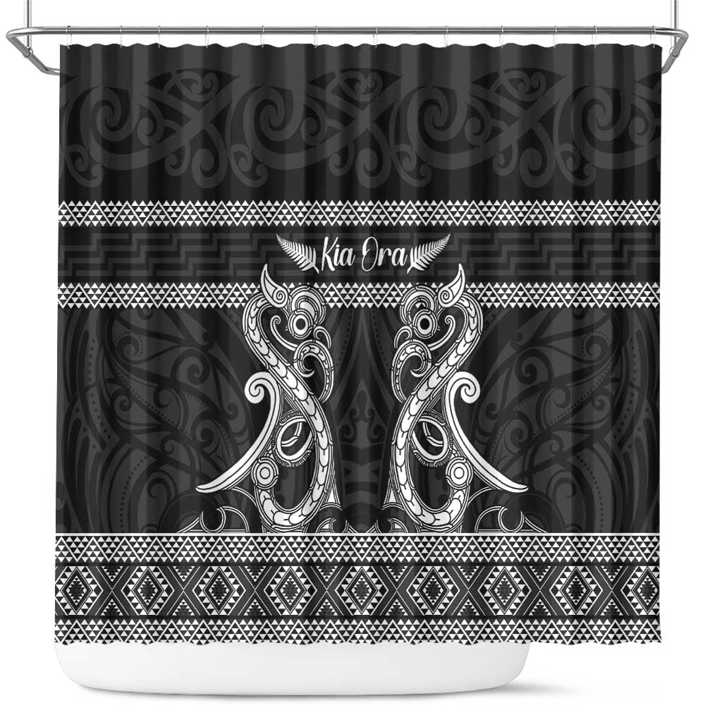Kia Ora New Zealand Shower Curtain Maori Language Week Pango Taniko Motif - Aussie Hoodie