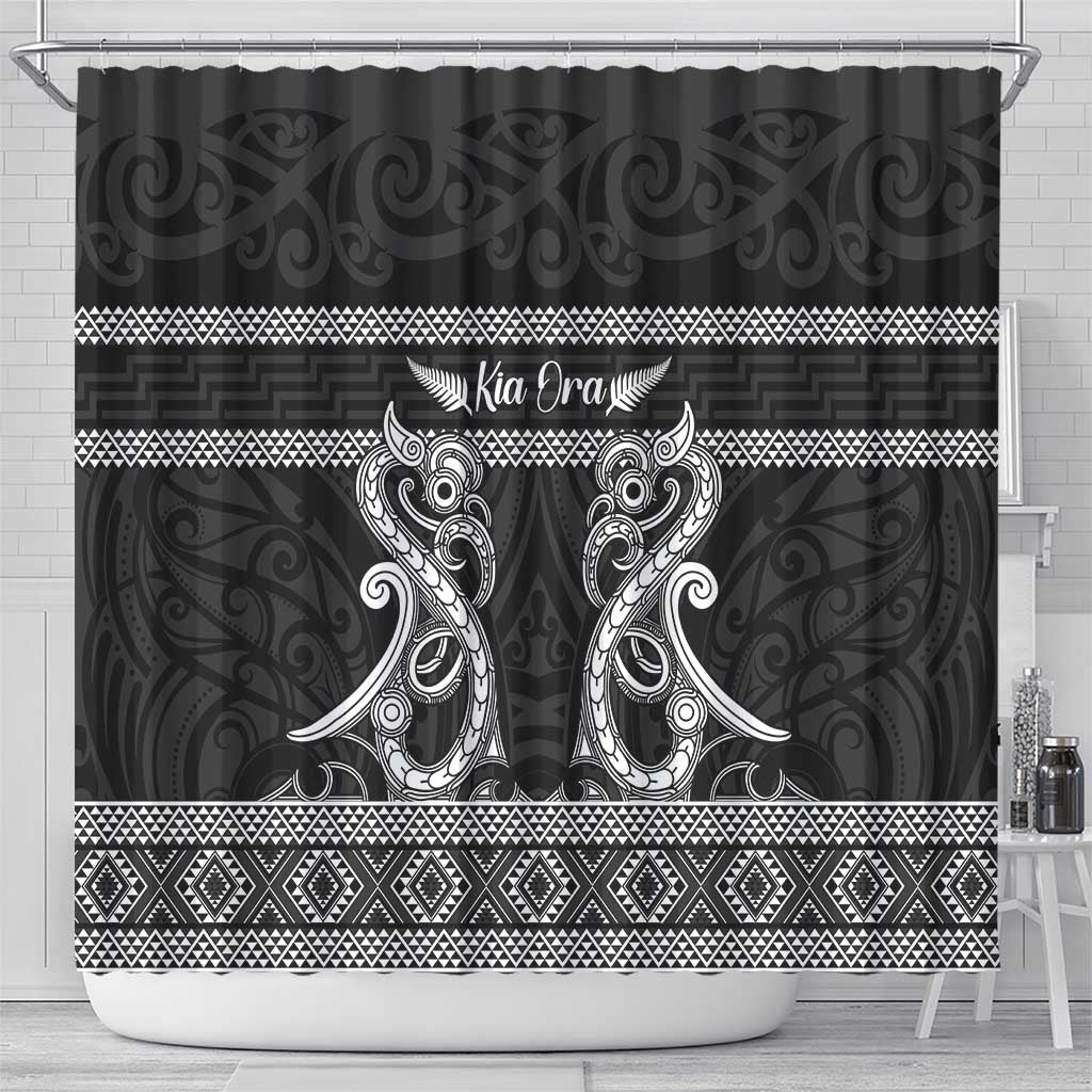 Kia Ora New Zealand Shower Curtain Maori Language Week Pango Taniko Motif - Aussie Hoodie