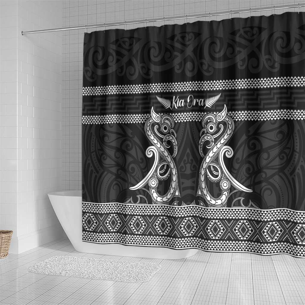 Kia Ora New Zealand Shower Curtain Maori Language Week Pango Taniko Motif - Aussie Hoodie