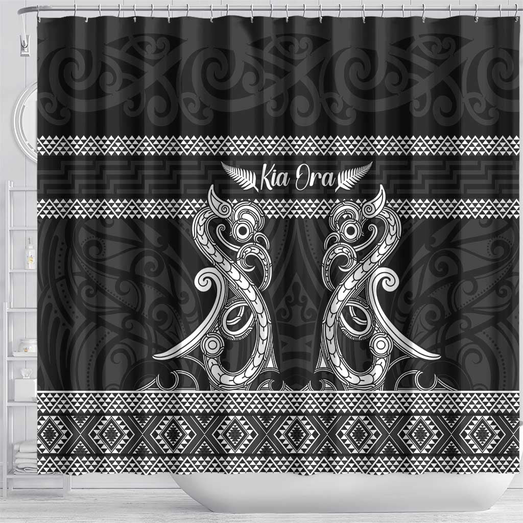 Kia Ora New Zealand Shower Curtain Maori Language Week Pango Taniko Motif - Aussie Hoodie