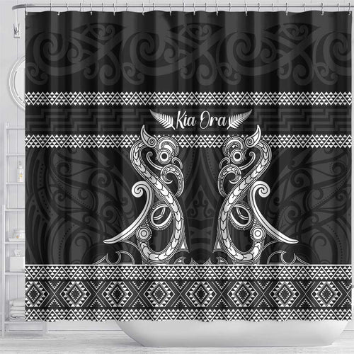 Kia Ora New Zealand Shower Curtain Maori Language Week Pango Taniko Motif - Aussie Hoodie