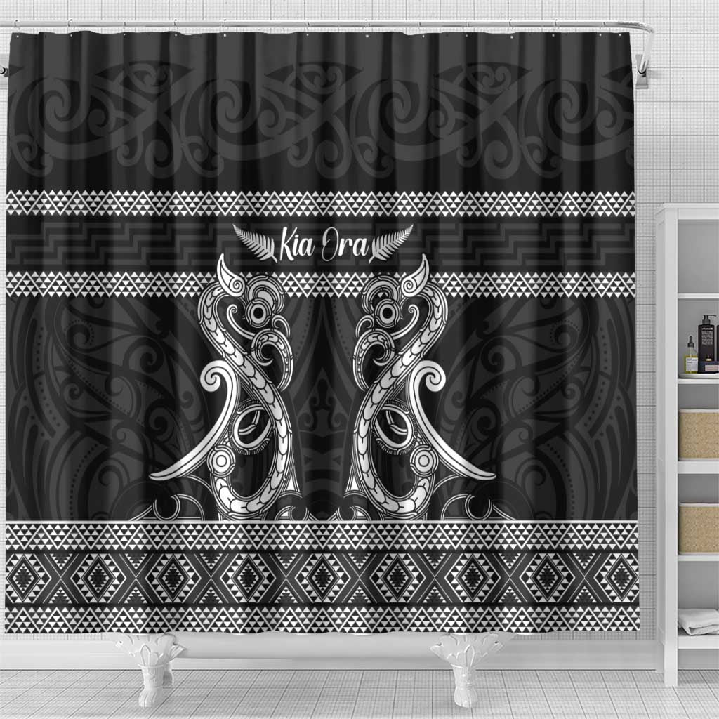 Kia Ora New Zealand Shower Curtain Maori Language Week Pango Taniko Motif - Aussie Hoodie