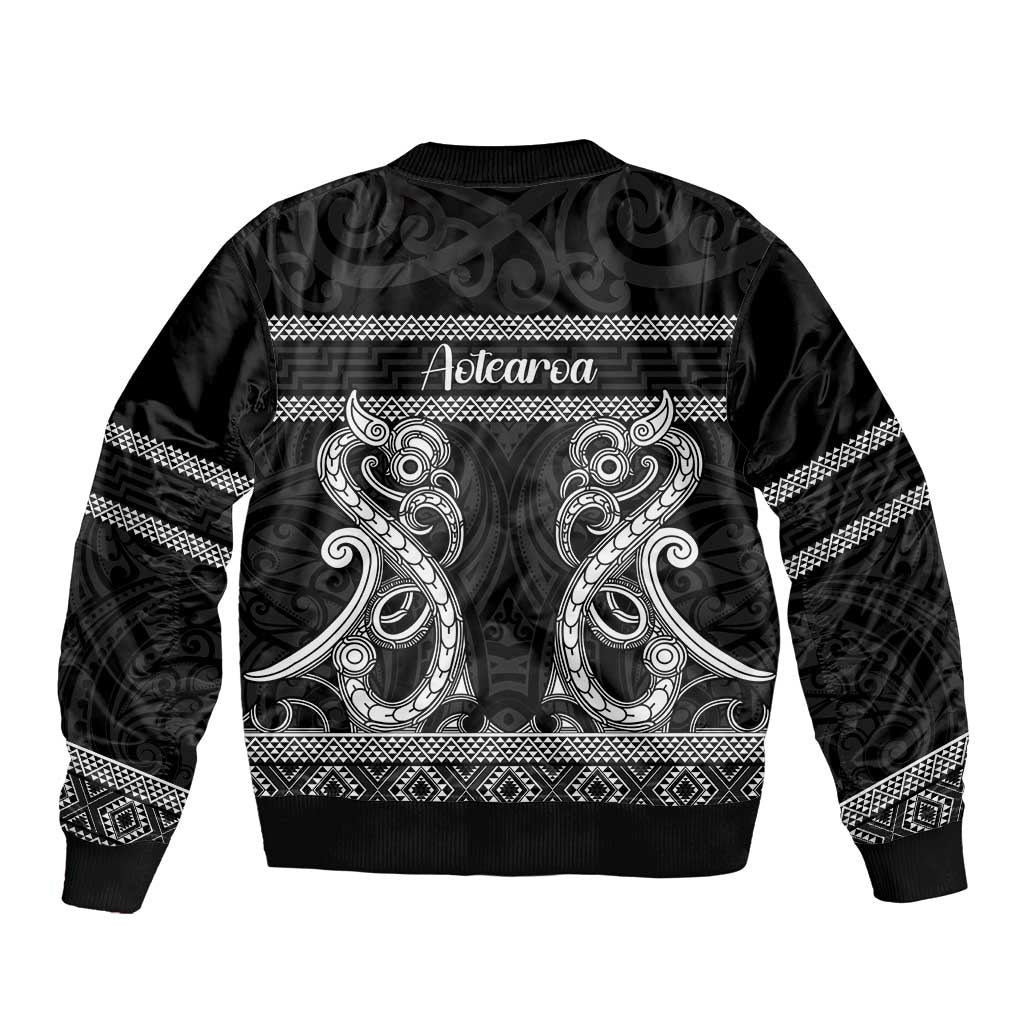 Kia Ora New Zealand Sleeve Zip Bomber Jacket Maori Language Week Pango Taniko Motif - Aussie Hoodie