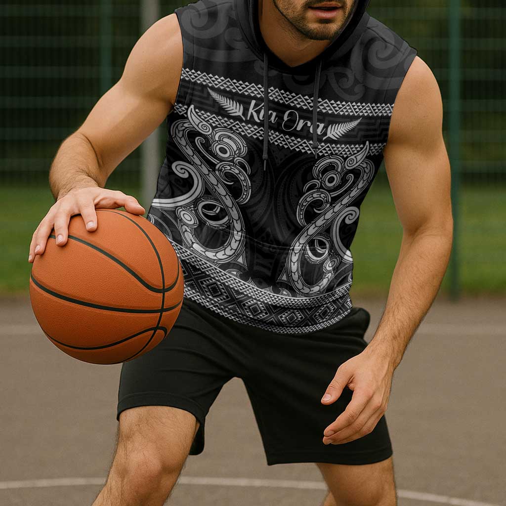 Kia Ora New Zealand Sleeveless Hoodie Maori Language Week Pango Taniko Motif - Aussie Hoodie