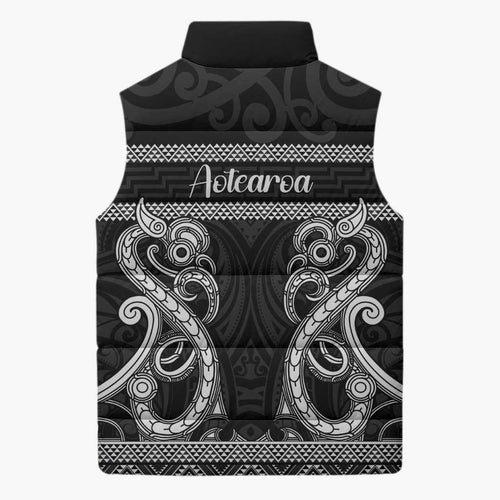 Kia Ora New Zealand Sleeveless Puffer Jacket Maori Language Week Pango Taniko Motif - Aussie Hoodie