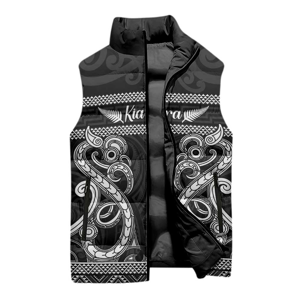 Kia Ora New Zealand Sleeveless Puffer Jacket Maori Language Week Pango Taniko Motif - Aussie Hoodie