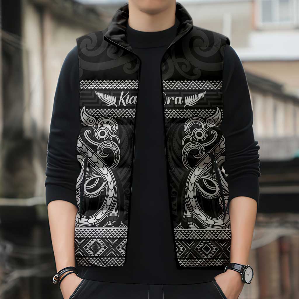 Kia Ora New Zealand Sleeveless Puffer Jacket Maori Language Week Pango Taniko Motif - Aussie Hoodie
