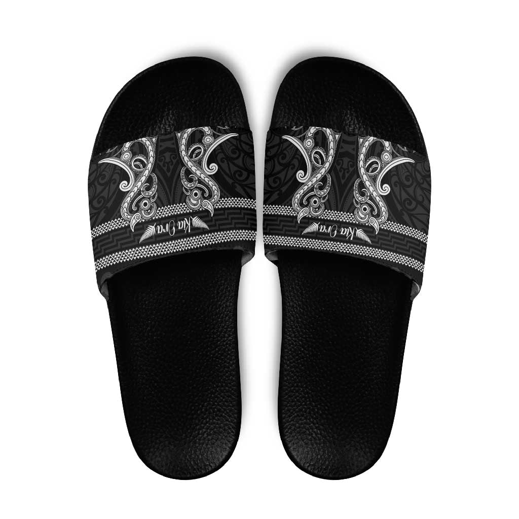 Kia Ora New Zealand Slide Sandals Maori Language Week Pango Taniko Motif - Aussie Hoodie