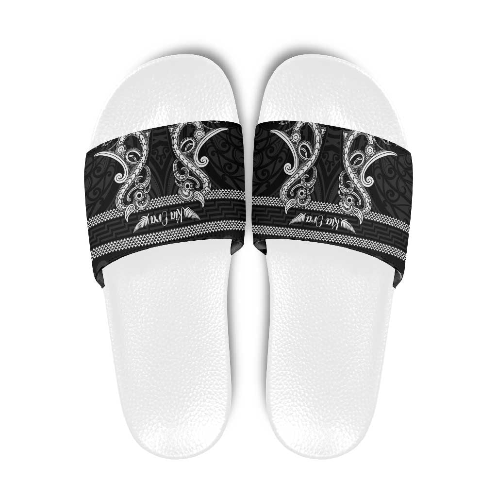 Kia Ora New Zealand Slide Sandals Maori Language Week Pango Taniko Motif - Aussie Hoodie