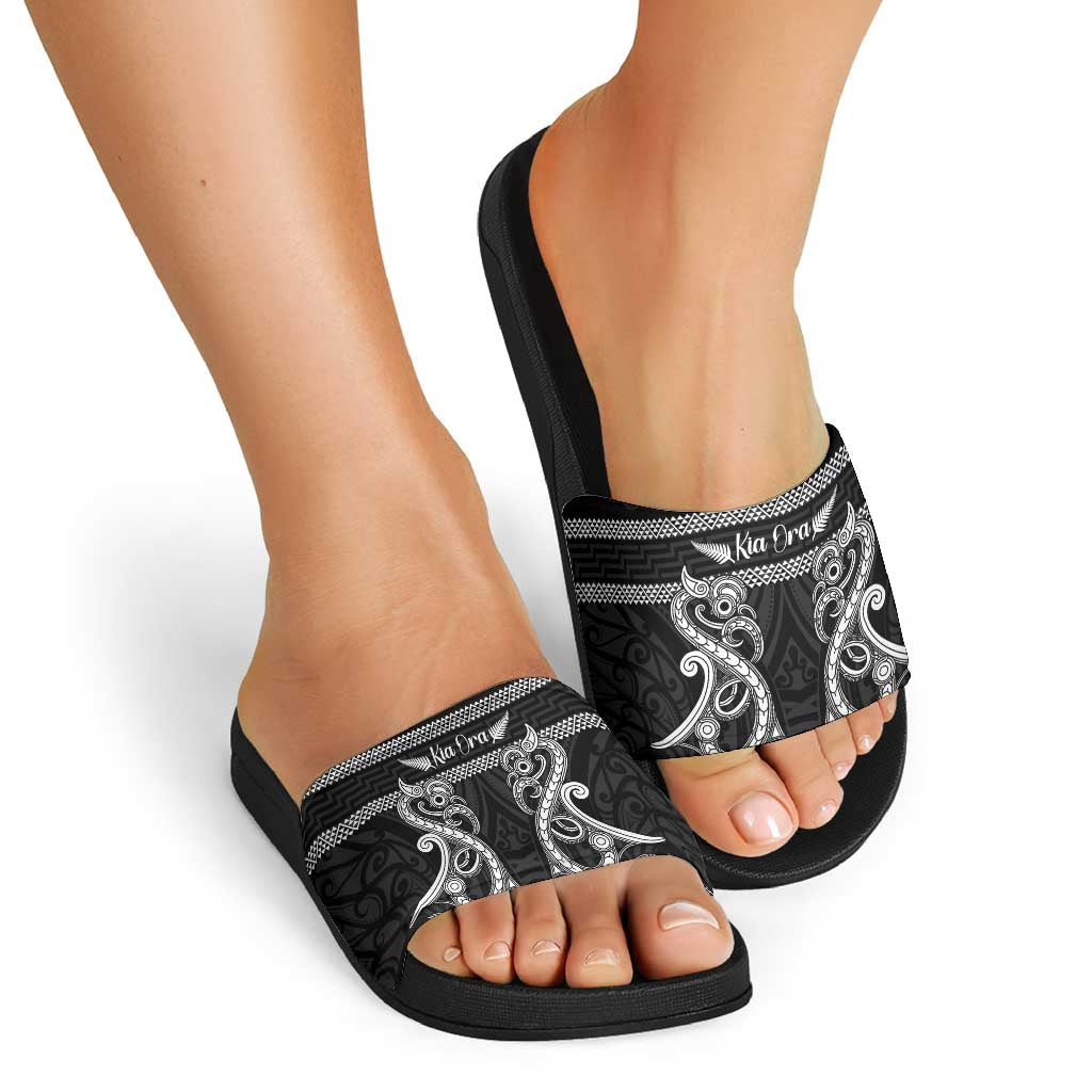 Kia Ora New Zealand Slide Sandals Maori Language Week Pango Taniko Motif - Aussie Hoodie