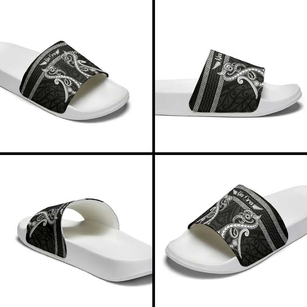 Kia Ora New Zealand Slide Sandals Maori Language Week Pango Taniko Motif - Aussie Hoodie