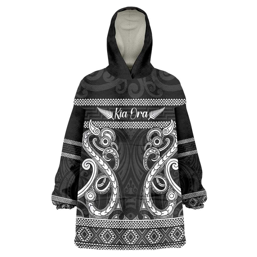Kia Ora New Zealand Wearable Blanket Hoodie Maori Language Week Pango Taniko Motif - Aussie Hoodie