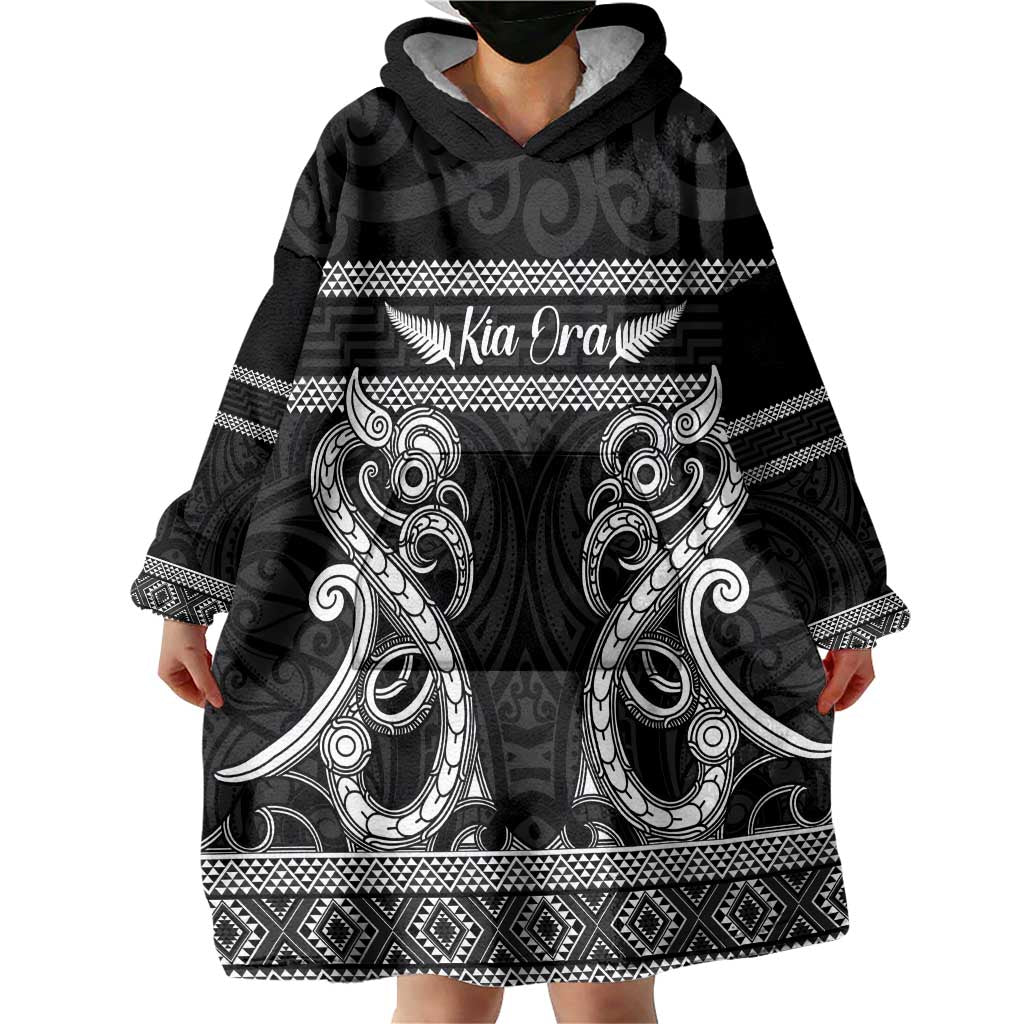 Kia Ora New Zealand Wearable Blanket Hoodie Maori Language Week Pango Taniko Motif - Aussie Hoodie