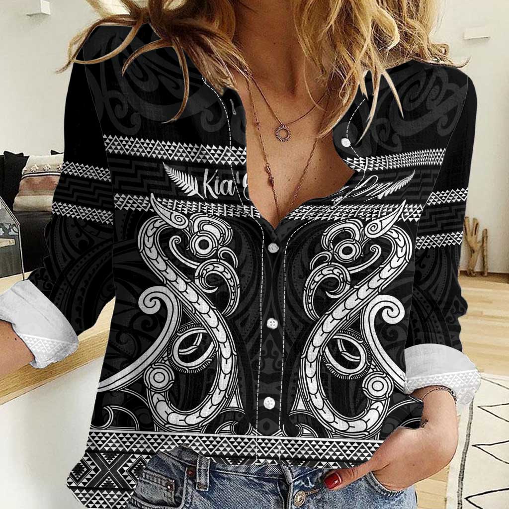 Kia Ora New Zealand Women Casual Shirt Maori Language Week Pango Taniko Motif - Aussie Hoodie