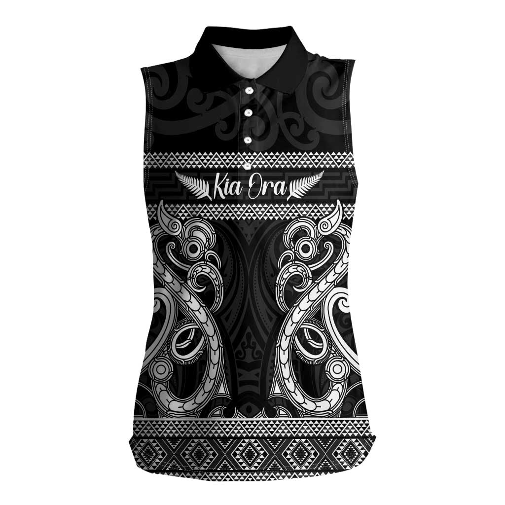Kia Ora New Zealand Women Sleeveless Polo Shirt Maori Language Week Pango Taniko Motif - Aussie Hoodie
