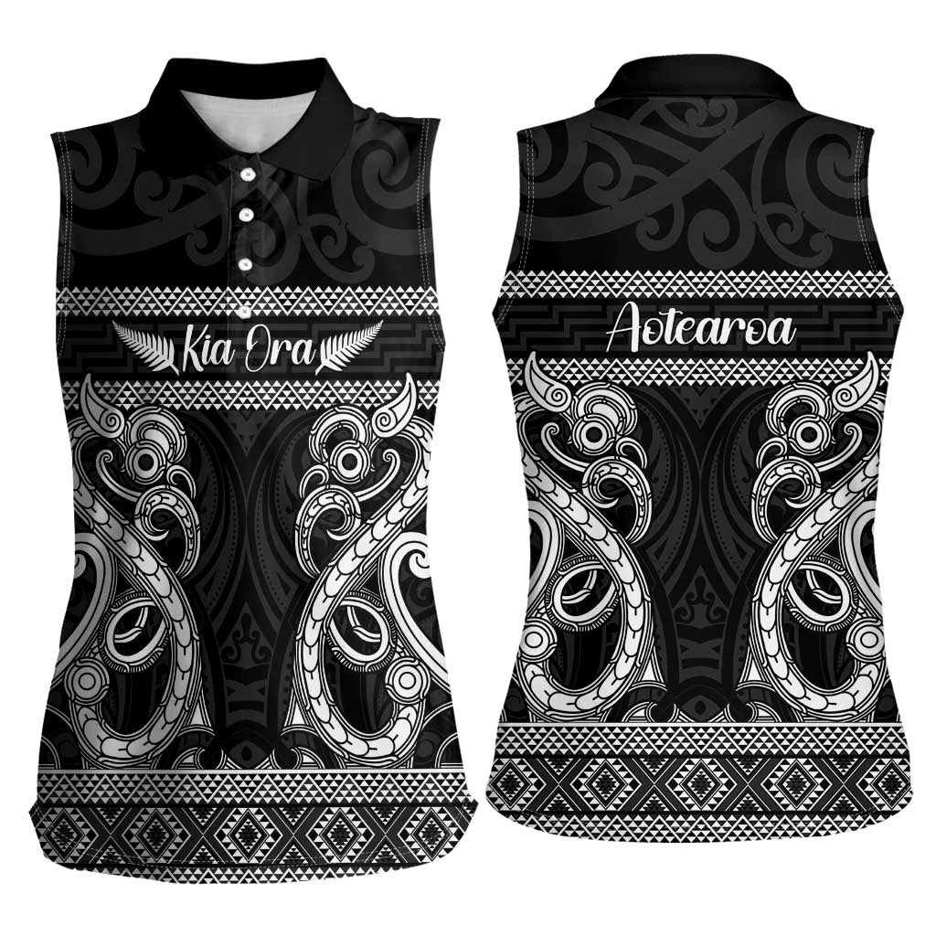 Kia Ora New Zealand Women Sleeveless Polo Shirt Maori Language Week Pango Taniko Motif - Aussie Hoodie