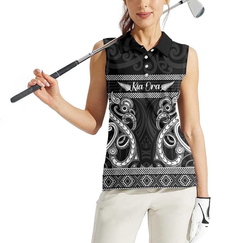 Kia Ora New Zealand Women Sleeveless Polo Shirt Maori Language Week Pango Taniko Motif - Aussie Hoodie