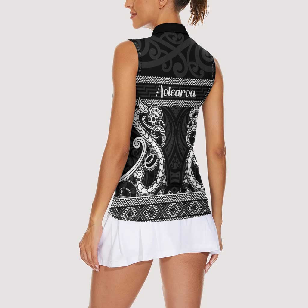 Kia Ora New Zealand Women Sleeveless Polo Shirt Maori Language Week Pango Taniko Motif - Aussie Hoodie