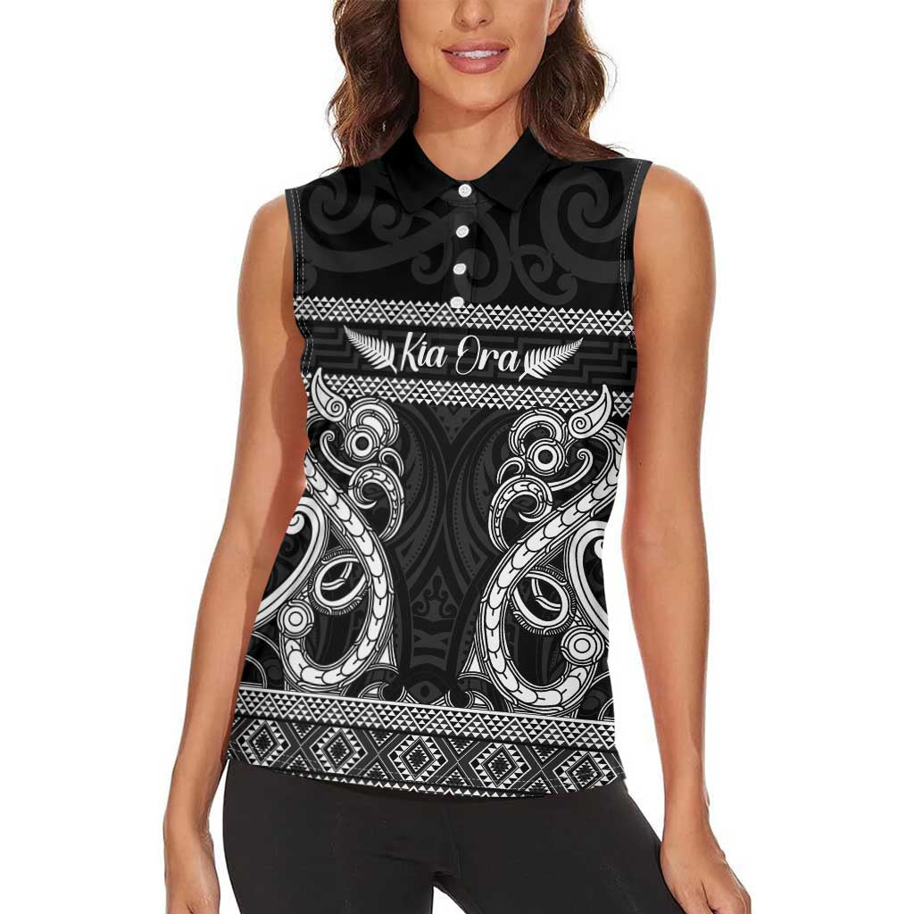 Kia Ora New Zealand Women Sleeveless Polo Shirt Maori Language Week Pango Taniko Motif - Aussie Hoodie