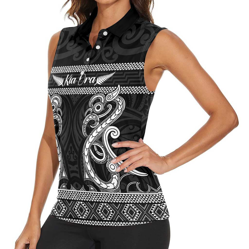 Kia Ora New Zealand Women Sleeveless Polo Shirt Maori Language Week Pango Taniko Motif - Aussie Hoodie