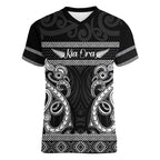 Kia Ora New Zealand Women V-Neck T-Shirt Maori Language Week Pango Taniko Motif - Aussie Hoodie